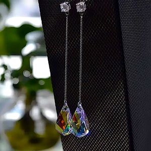 Silver Crystal Pear Cut Dangle Earrings